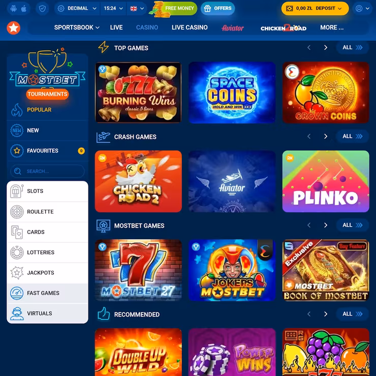 Katalog gier i zakłady sportowe w serwisie Mostbet PL
