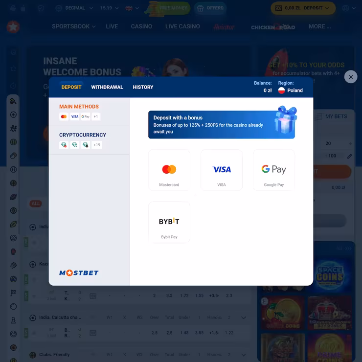 Konto Mostbet PL prowadzone w złotówkach